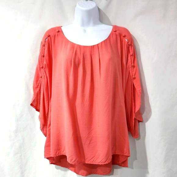 Maeve Women's Flutter Sleeve Top Size XS Coral Button High Low Hem Girlhoodcore - Picture 1 of 7